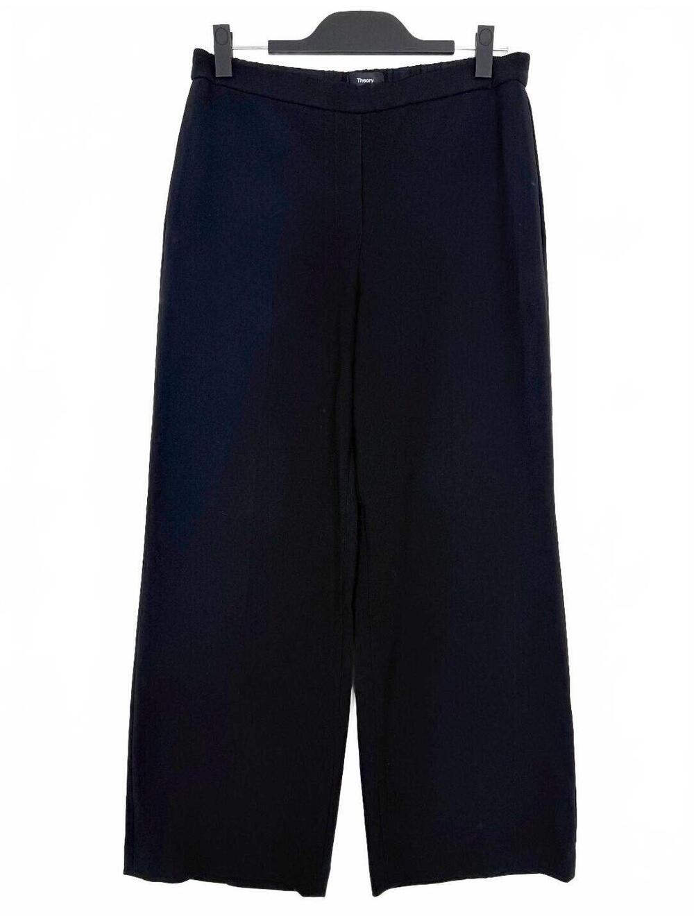 Theory Black Crepe Wide Crop Leg Pull On Pants Elastic Waist Trousers Size 8